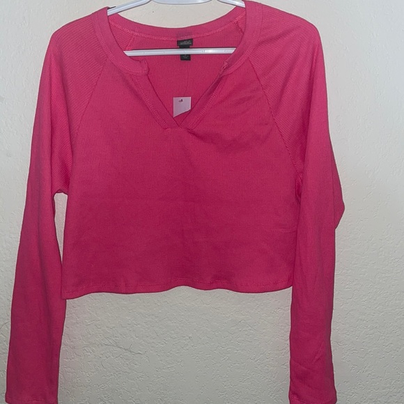 wild fable Tops - Pink Long Sleeve Waffle Knit Crop Top